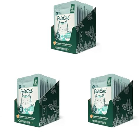 Green Petfood FairCat Sensitive (8 x 85 g), getreidefreies Katzenfutter mit Flohsamenschalen & Fenchel, Katzennassfutter für ausgewachsene und wählerische Katzen, Katzenfutter mit angenehmen Duft