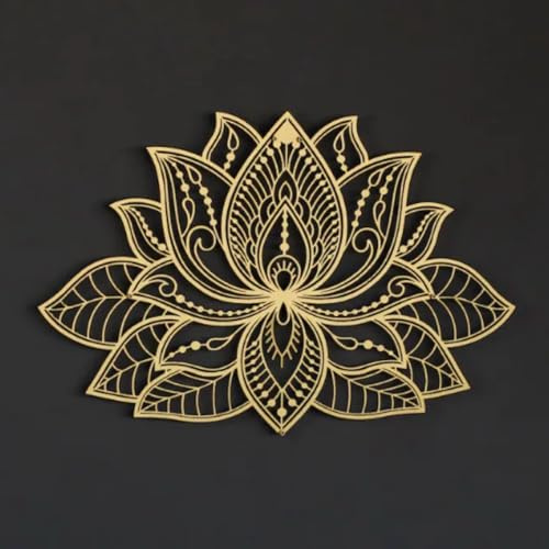 Mausouca Lotusblume aus Metall, Wanddekoration, Mandala, Schwarz, Lotus-Silhouette, durchbrochene Lotus-Silhouette, Dekoration für den Innen- oder Außenbereich, 40 x 25 cm (Gold)