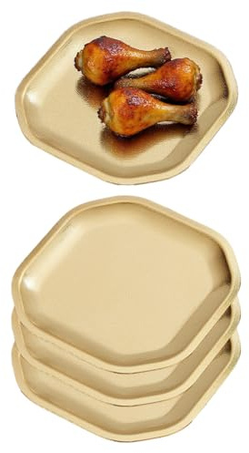 SANQIAHOME Platos de aperitivo cuadrados de 15x15cm, juego de 4,platos llanos de acero inoxidable grueso, platos de postre de pasta para sushi, horno de frutas/lavavajillas apto,Oro