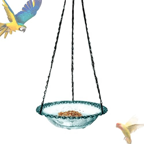 JIEBWCHA Bain d'oiseaux pour l'extérieur - Baignoire d'oiseaux en métal robuste - À suspendre - Pour observation des oiseaux et des animaux sauvages