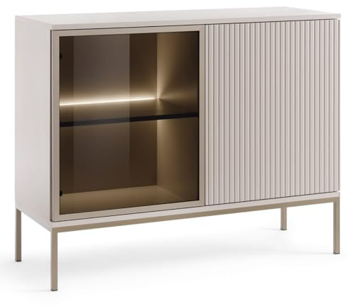 Emporius Daveno Kommode mit Lamellen, Beige, Wohnzimmer Kommode mit LED - Loft Stil, Sideboard 2-türig - 104 cm breit
