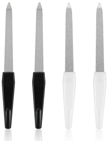 4 Pack Metal Nail Files,Professional Nail Files for Natural Nails,Double Sided Files with Anti Slip Handle,Sapphire Grit for Shaping Styling Gel, Nails Accessories Tools for Home Salon