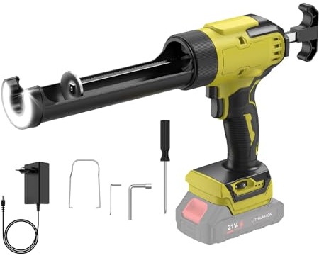 Akku-Kartuschenpresse Kompatibel mit Makita 18V Akkus,Kartuschenpistole Elektrisch mit 6 einstellbaren Geschwindigkeiten, LED-Licht, Silikonpistole für Abdichten, Spachteln (Ohne Akku-Gelb)