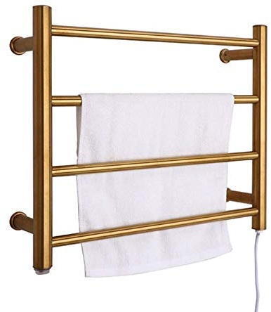 Electric Towel Rack, Towel Warmer Heated Towel Rail Radiator Heated Bathroom Home, 304 Stainless Steel, Hardwired and Plug in Options, Brushed Gold,Hard Wire Times