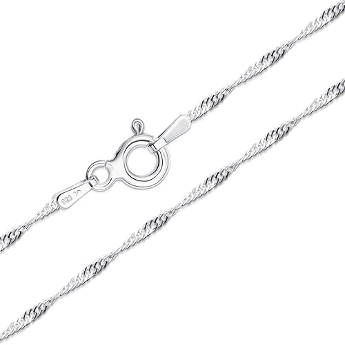 Amberta Cadenas Plata Hombre Mujer | Collar Fino Singapur Veneciano Paperclip Bolitas Serpiente 40 45 50 55 60 cm: Cadena Singapur 45 cm