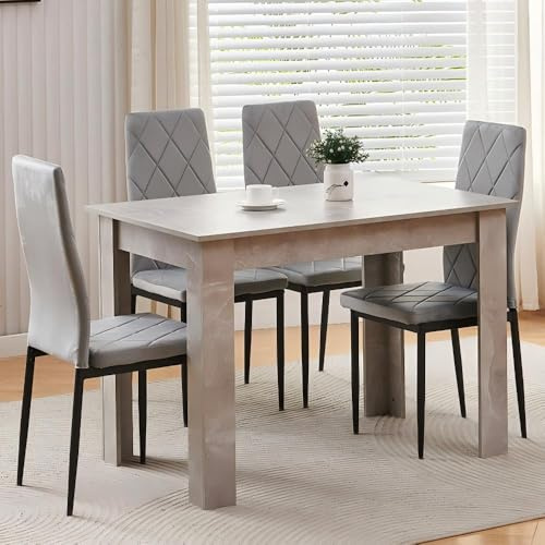 Homullel 110cm Dining Table and 4 Chairs, 4 Seater Kitchen Table and Chairs Set for Space Saving, Dining Room Set for 4, Grey (4 Seaters, Flannel Gray #2)