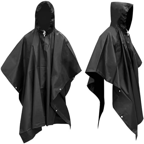 Elsrantor 2er Set regenponcho Unisex, regencape damen und regencape herren mit Kordelzug Kapuze Erwachsene, poncho regen für Camping, regenjacke für Wandern, regenmantel für Reisen, Radfahren(Schwar