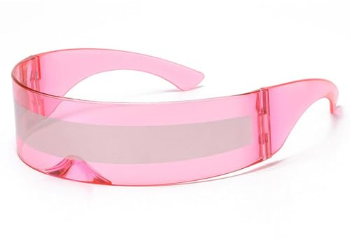 RuiJOTWAT Futuristic Sunglasses, Pink Mirror Lens Sunglasses Visor Masquerade Party