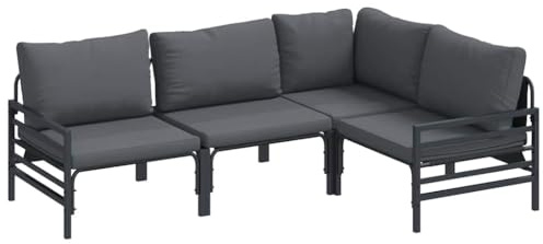 vidaXL Garten-Sofa-Set mit Kissen 4 pcs Anthrazit Stahl, Garten und Terrasse, modernes Outdoor-Set, Lounge-Sofa für entspannte Nachmittage im Freien