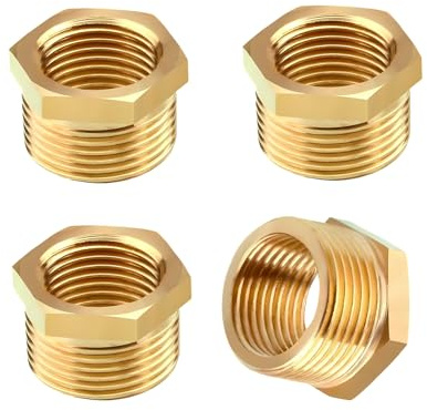 Qixuer Reductor de Latón, 4 Piezas Reductor de 1 a 3/4 de Pulgada (macho Ø 32mm x hembra Ø 25mm), Racor de Latón para Tuberías de Agua, Industriales y Domésticas