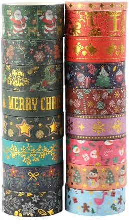 Fyfjur 17 Rollen Washi Tape Weihnachten, Washi Tape Set Selbstklebendes, Klebeband Bunt für DIY Weihnachten Handwerk, Scrapbooking, Geschenkverpackung (5mm/15mm/20mm)