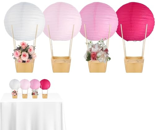 Heißluftballon Party Dekoration Laternen, 4 Stück Heißluftballon Party Mittelstück Dekorationen Papierlaternen, Süßigkeitenbox mit Stäbchen, Flowerbox, Basteln für Geburtstag, Hochzeit und