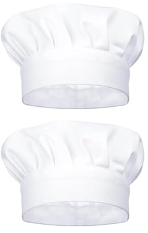 Toque de Chef pour Homme et Femme, 2 Pièces, Chapeau de Chef Cuisinier Elastique Toque de Cuisinier Ajustable Bonnet, pour Maison Cuisine Ecole Restaurant Boulangers, pour Pâtisserie, blanc