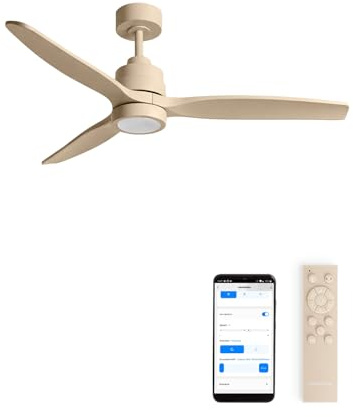 CREATE / WINDSTYLANCE M/Ventilador de techo ABS con luz arena con Wifi y mando / 40W, Silencioso, Ø132 cm, 6 velocidades, temporizador, verano-invierno, doble altura