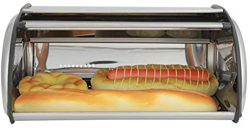 YUKERMARB Stainless Steel Bread Box, Large Capacity, Roll Top Lid, Non Slip Base for Storage of Breads and Pastries