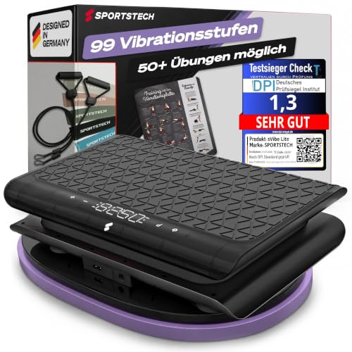 Sportstech, Vibrationsplatte für Frauen, Deutsche Qualität sVibe Lite | Vibrationsplatte, Oszillation, 99 Stufen, Bluetooth-Fernbedienung, leiser Motor bis 120 kg, Trainingsbänder, Muskelaufbau