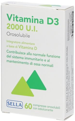 Sella Vitamina D3 2000 UI Orosolubile – 60 Compresse | Integratore di Colecalciferolo ad Alto Dosaggio | Gusto Neutro | Senza Glutine