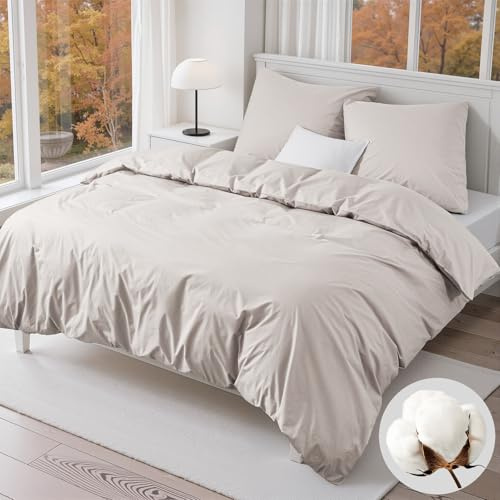 Duvetnova Bettwäsche 140x200 Baumwolle,Bettwäsche Beige Bettwäsche-Sets Bettbezug 135 x 200 2teilig mit 1 Kissenbezug 80x80 cm, ÖKO-TEX Bettwäsche-Sets Leinenfarbe 100% Baumwolle mit Reißverschluss
