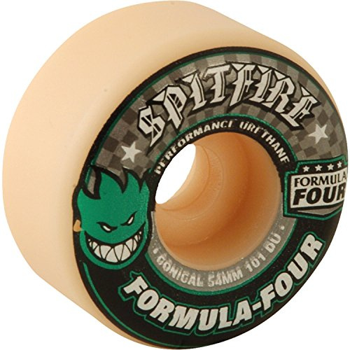 Spitfire Formel 4 101a koniska 54 mm vita med gröna och svarta skateboardhjul (set med 4)