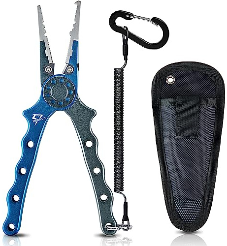 Piscifun Fishing Pliers Aluminium Hook Remover Braid Cutters Split Ring Pliers with Sheath and Lanyard Fishing Pliers Scissors