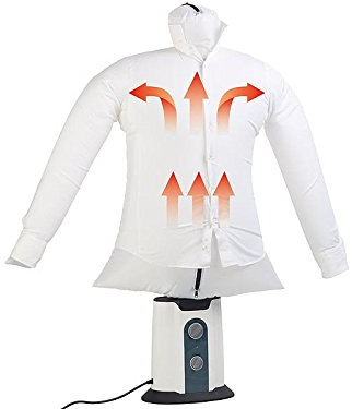 Sichler Haushaltsgeräte Bügelstation: 2in1-Bügelpuppe, Warmluft-Gebläse und Kleiderständer, Timer, 850 Watt (Bügelpuppe mit Wärme-Lüfter, mit Gebläsefunktion, Wäscheleine)