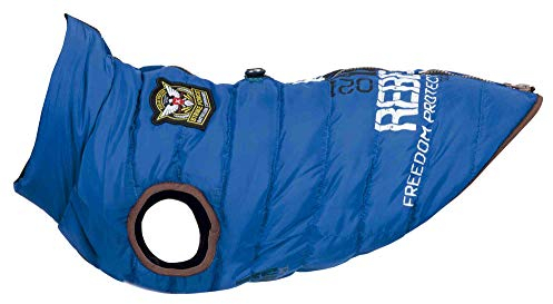 Trixie Mantel für Hunde, Kleidung für Haustiere, Jacke, Mantel, Weste mit Geschirr, groß, klein, mittel, Hunde, Zubehör, Umhang, Saint-Malo, Größe XS, 30 cm, Blau