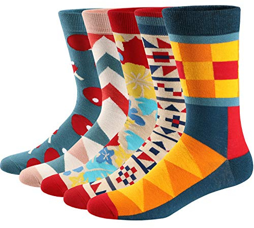 Ueither Men's Fun Dress Socks Colorful Funky Patterned Cotton Crew Socks