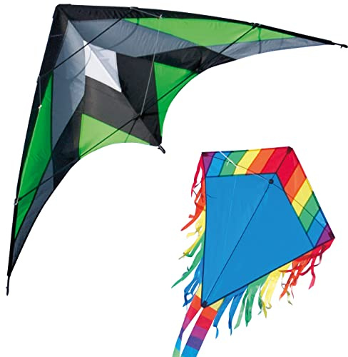CIM Lenkdrachen - Drachenset Katana Green & Maya Eddy Blue - Kite für leichten bis kräftigen Wind - Abmessung: 170x90cm - inkl. Steuerleinen auf Rollen