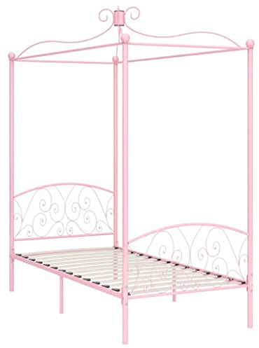 vidaXL Himmelbett Bettgestell Bett Einzelbett Metallbett Bettrahmen Lattenrost Schlafzimmerbett Schlafzimmermöbel Ehebett Rosa Metall 100x200cm