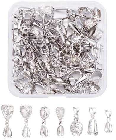 Craftdady 48 Stück Klemmverschlüsse für Anhänger, Silber, Verbindungselemente, Perlen zum Aufhängen von gebohrten Steinen, für Schmuckherstellung, 8 Stile