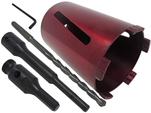 162mm Dry Diamond Drilling Core Drill Bit withTurbo Segments comes complete with Hex shank and SDS PLUS Adaptor and a Hex Extension