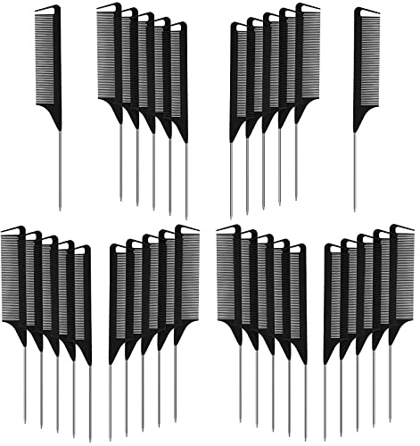 Virtue morals Hair Comb, 32 Pieces Carbon Fiber Stainless Steel Rat Tail Comb, Anti Static Heat Resistant Hairdressing Comb for Braids Hair Cutting Hairdressing Styling Tools