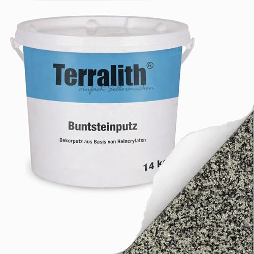 Terralith Buntsteinputz 14kg in schwarz-weiß, Sockelputz für Innen und Außen mit Reinacrylat Bindemittel aus Naturstein, 1-2mm Körnung (BSP83)