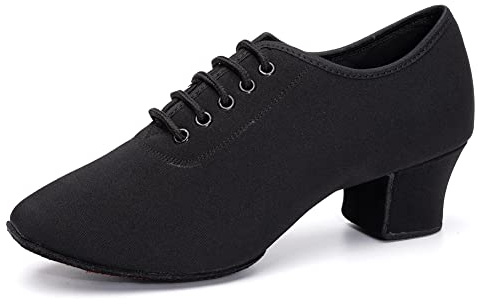 AOQUNFS Scarpe da Ballo Latino Donna Punta Chiusa Lacci Tacco Basso Salsa Tango Moderno Jazz Pratica Scarpe da Allenamento, NJB-Nero-5-2MD,EU35