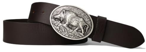 FRONHOFER Trachtengürtel Ledergürtel Echtleder 4 cm, Wildsau Gürtelschnalle Silber 7,5 x 6 cm, Lederhosen Gürtel Wechselschnalle Druckknopf, Bundweite 95-125 cm, Jagd Oktoberfest, Made in Germany
