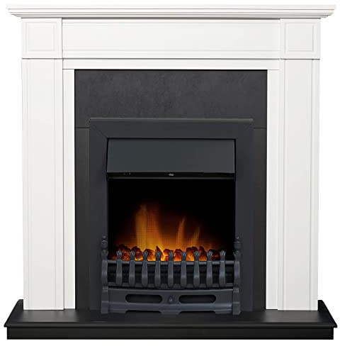 Adam Georgian Fireplace in Pure White & Black with Blenheim Electric Fire in Black, 39 Inch