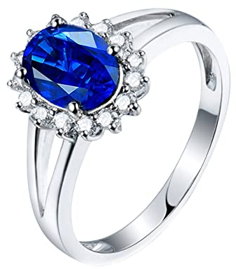 AMDXD Damen Ring aus 18 Karat Weißgold, Blumen Diamantring 1ct Labor Erstellt Saphir mit Diamant, Geburtstag Geschenke für Frauen Mutter Freundin, Echte Goldserie, Weiß Gold, Gr.56 (17.8)