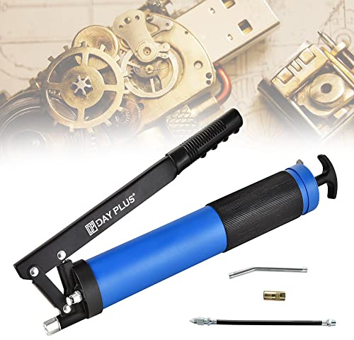 BRIEFNESS Heavy Duty Lever-Action Manual Grease Gun with 20oz, Compact and Lightweight Grease Gun, Easy for One-Hand Operation, with Flex Hose and Metal Extension Pipe