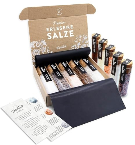 TIMBER TASTE® Salz Geschenkset für Frauen - 5 erlesene Natursalze aus aller Welt im edlen Salzset | Salze Geschenk | Gewürze Set | Feinkost Idee | Salz Set Geschenk Küche zum Geburtstag Idee