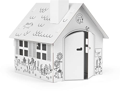 FOLDZILLA Spielhaus XXL 1,2 x 1,15 x 1,13 m aus Pappe Pappspielhaus Karton Haus - Spielhaus Gartenhaus zum Ausmalen