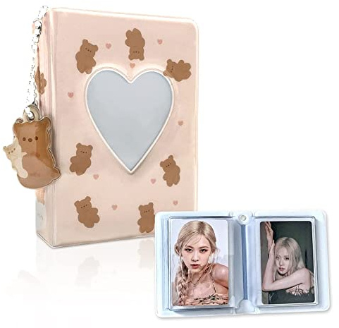 UICCVOKK 40 Taschen Herz Mini Fotoalbum für 3 Zoll Kpop Fotokarten Braun | Einsteckbarer Fotokartenhalter, praktische Aufbewahrung für Fotopapiere und Sammelkarten