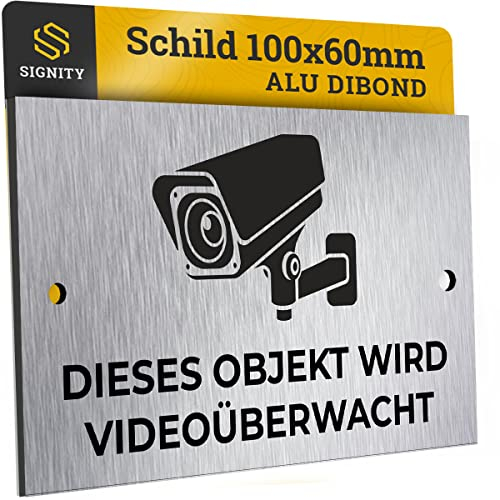 SIGNITY Alu Schild Videoüberwachung (100 x 60mm klein) - Alu Warnschild Kamera Überwachung - ideal zur Kamera Attrappe - Aluminium Schild - Achtung Videoüberwachung für Privatgrundstück