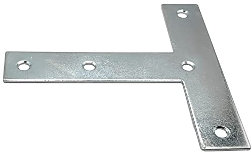 Metal Mending Tee T Plates 5in Braces Corner Bracket Plate Joint Flat Repair Fixing Angle Galvanised Heavy Duty 2mm Thick Size: 127 x 127 x 25mm / 5'' x 5'' x 1'' Pack of 5