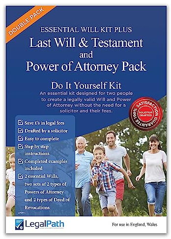 LegalPath® Double Essential Will Kit Plus - Doppelpack für zwei Personen - Last Will und Testament & Vollmacht Do-It-Yourself Kit Wirklich einfach zu vervollständigen mit umfassenden Anleitungen