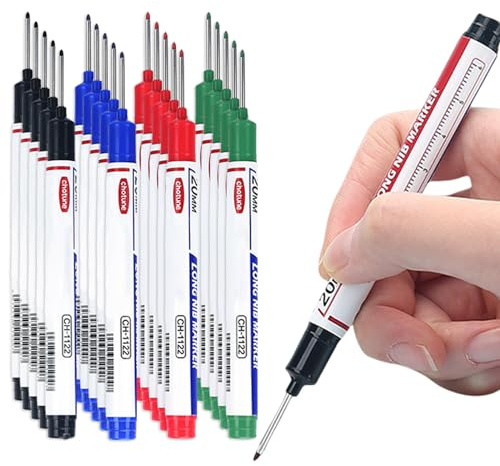 Marqueurs Trou Profond, 20Pcs Marqueur Charpentier,Crayon de Charpentier,Marqueurs Multi-usages Pour Trous Profonds, Marqueur de Trou Profond Pour Caoutchouc,Céramique,Bois(Rouge, Bleu, Vert, Noir)