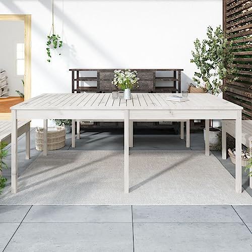 prissent 203,5x100x76 cm Gartentisch Massivholz Kiefer Weiß Esstisch Outdoor-Tisch Beistelltisch Gartentisch Holz Loungetisch Outdoor Ideal für Garten Balkon Oder Terrasse Klassisches Design