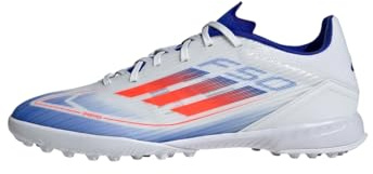 adidas Unisex F50 League Football Boots Turf, Cloud White/Solar Red/Lucid Blue, 43 1/3 EU