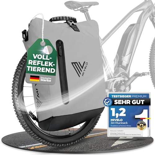 MIVELO - 3in1 Fahrradtasche für Gepäckträger, 100% wasserdicht & PVC-frei, Fahrradtasche Rucksack & Umhängetasche, Fahrrad Tasche Gepäckträgertasche (Vollreflektierend, 20L)