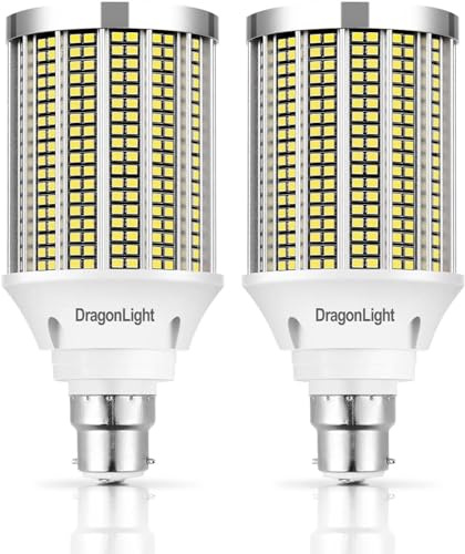DragonLight 40W Super Bright LED Corn Light Bulbs(300 Watt Equivalent) - B22 Bayonet Cap LED Bulbs - 6000K Daylight 4800 Lumens for Large Area Lighting [Twin Value Pack]