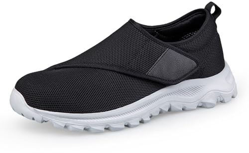 Xinghuanhua Zapatos para diabéticos para hombre y mujer, extra anchos, ajustables, cómodos, ultraligeros, antideslizantes, con velcro, talla 36-45, Negro , 43 EU